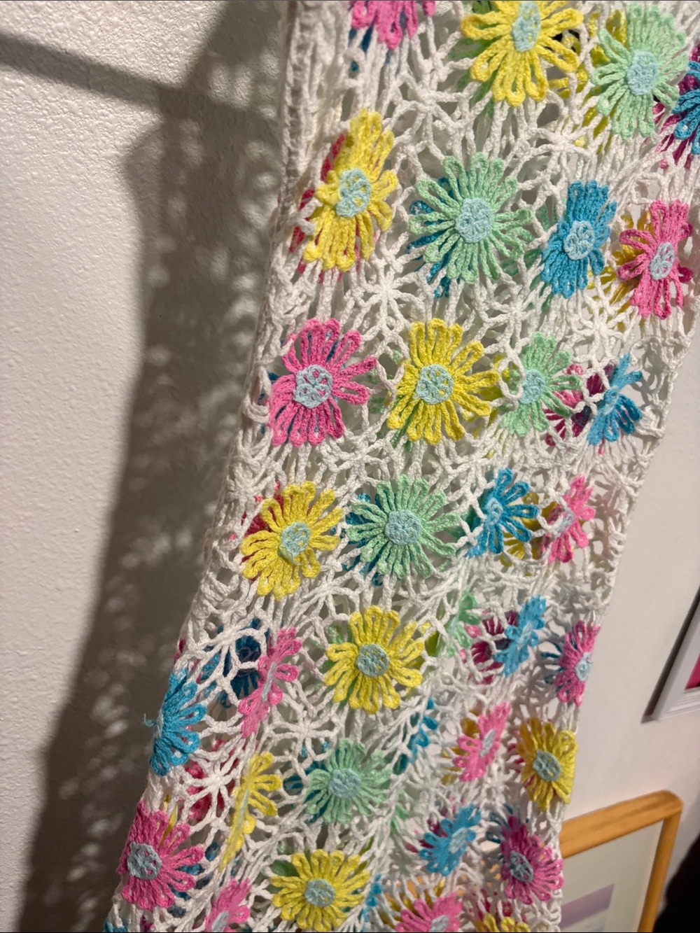 Crochet Floral Sun Dress — White with Pastel Flowers - Picture 3 of 4